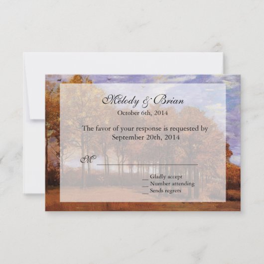 Invitations RSVP mariages de automne. Paysage d'au (Devant)
