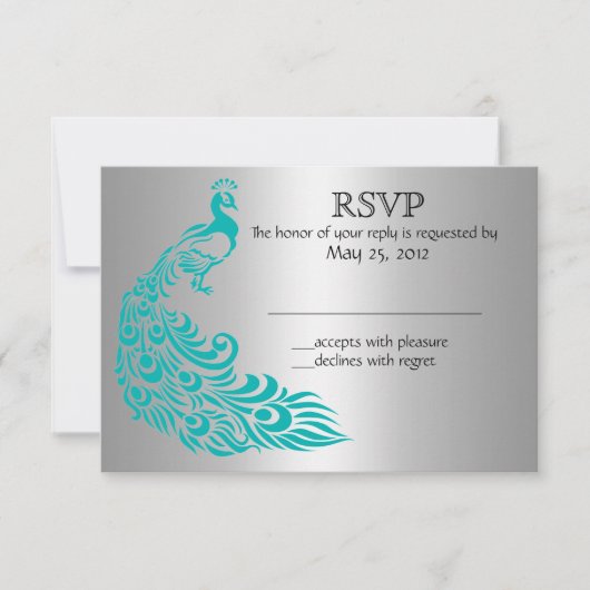 Invitations RSVP Silver et Peacock Turquoise (Devant)