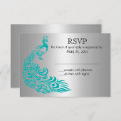 Invitations RSVP Silver et Peacock Turquoise (Devant / Derrière)