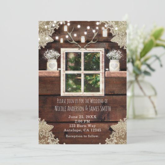Invitations Rustic Barn Window Tree & Mason Jar (Debout devant)