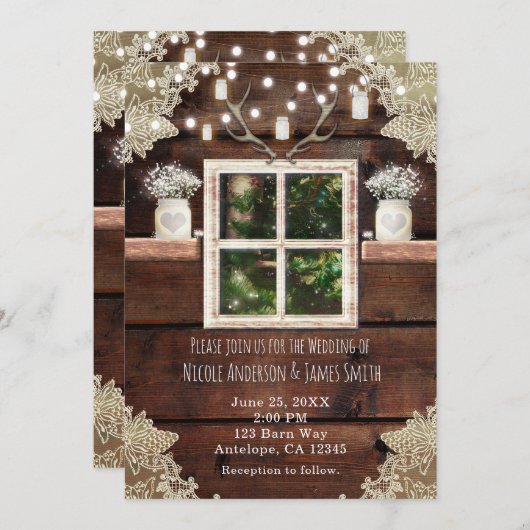 Invitations Rustic Barn Window Tree & Mason Jar (Devant / Derrière)
