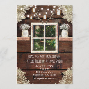 Invitations Rustic Barn Window Tree & Mason Jar
