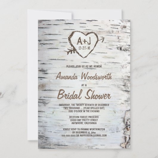 Invitations Rustic Birch Tree Bark Bridal Douche (Devant)