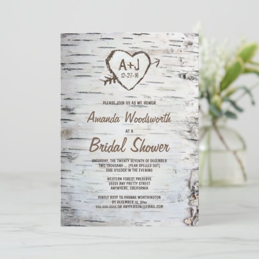 Invitations Rustic Birch Tree Bark Bridal Douche (Debout devant)