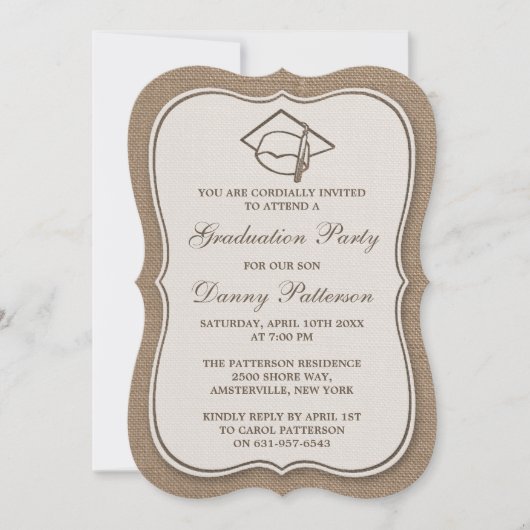 Invitations Rustic Burlap Graduation Party (Devant)