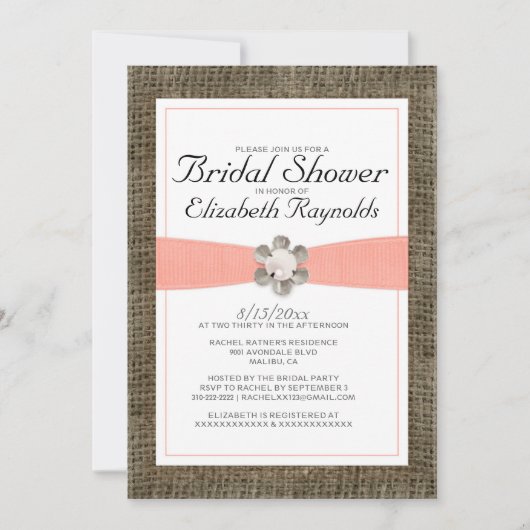 Invitations Rustic Lace et Pearl Bridal Showeuse (Devant)