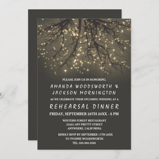 Invitations Rustic Lighted Tree Rehearsal Dinner (Devant / Derrière)