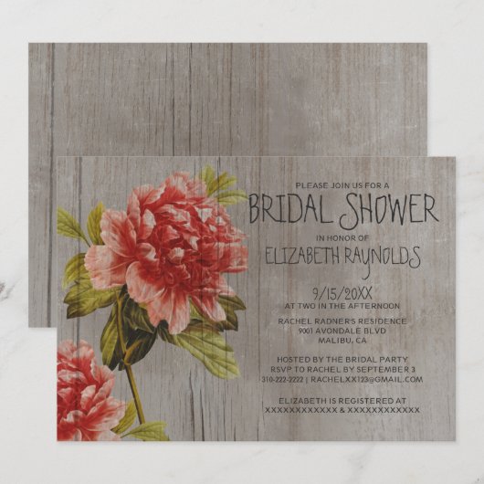 Invitations Rustic Peony (Devant / Derrière)