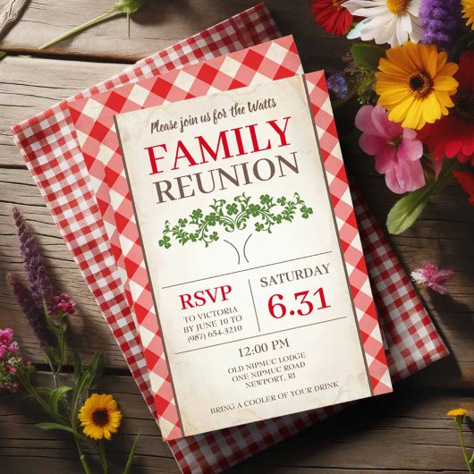 Invitations Rustic Red En vichy Family Reunion