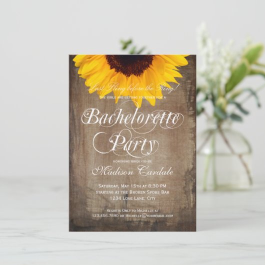 Invitations Rustic Sunflower Bachelorette Party (Debout devant)