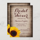 Invitations Rustic Wood Sunflower Bridal Douche (Devant / Derrière)
