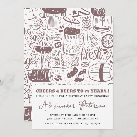 Invitations Rustique 75e anniversaire Bière Vintag (Devant / Derrière)