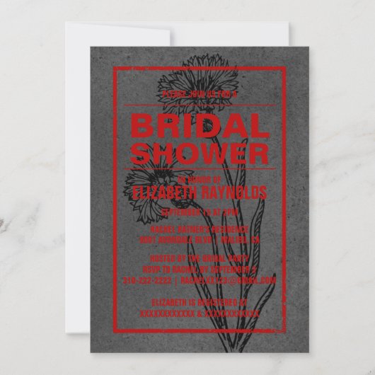 Invitations Rustique Black & Red Bridal Showback (Devant)