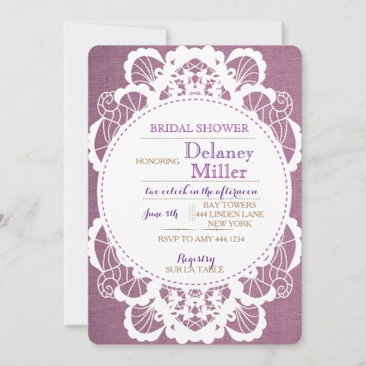 Invitations Rustique Burlap et dentelle de douche (Devant)