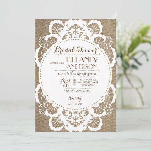 Invitations Rustique Lace Burlap Douche nuptiale (Debout devant)