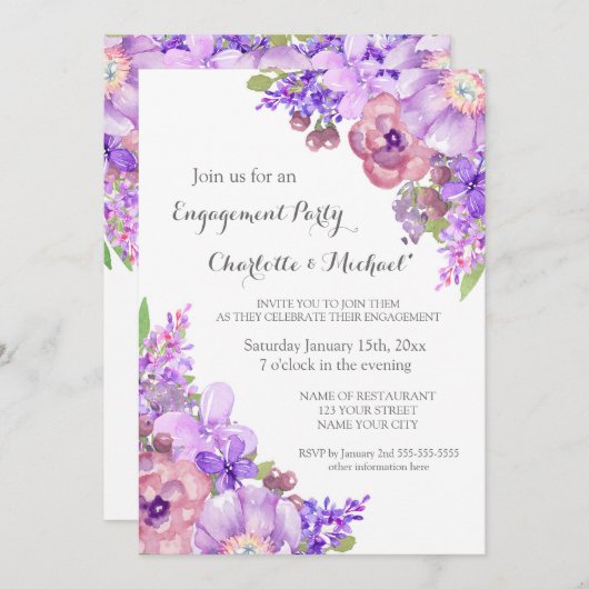 Invitations Rustique Lilac Purple Engagement (Devant / Derrière)