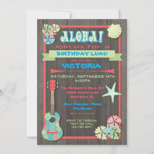 Invitations Rustique Luau Tropical Beach (Devant)