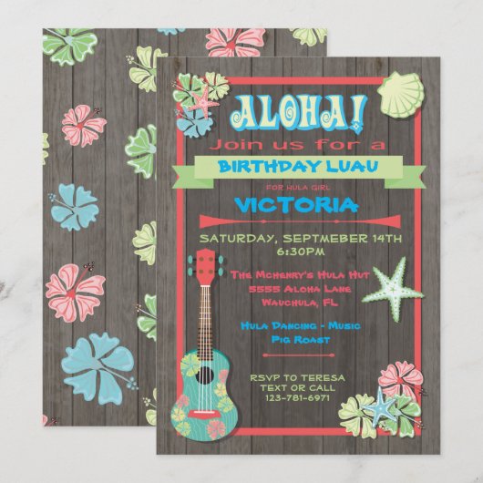 Invitations Rustique Luau Tropical Beach (Devant / Derrière)