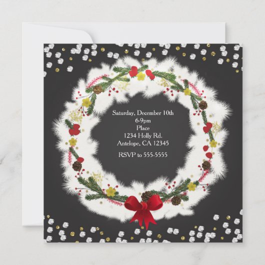 Invitations Rustique Noël White Pine Wreath Invita (Dos)