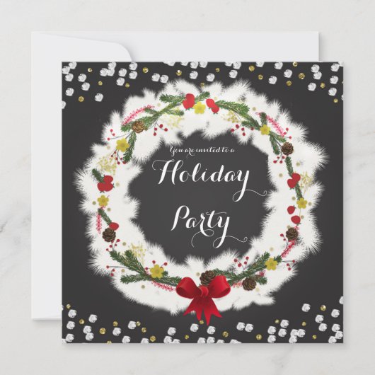 Invitations Rustique Noël White Pine Wreath Invita (Devant)