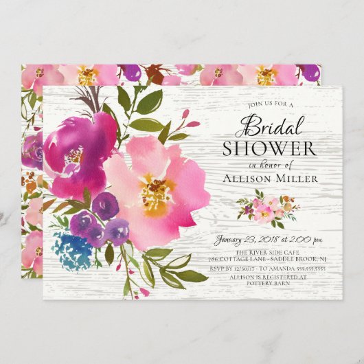 Invitations Rustique Rose Floral Douche nuptiale (Devant / Derrière)
