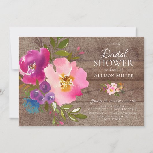 Invitations Rustique Rose Floral Douche nuptiale (Devant)