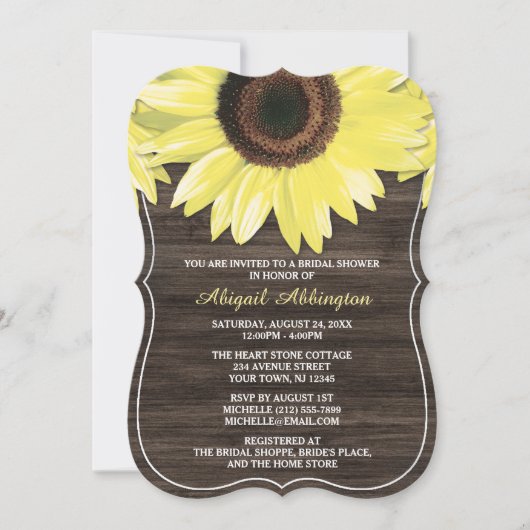 Invitations Rustique Sunflower Wood Bridal Douche (Devant)