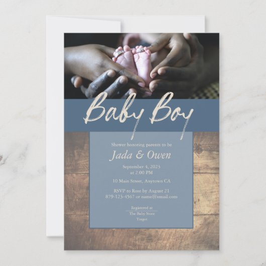 Invitations rustiques à la douche bébé garçon bébé (Devant)