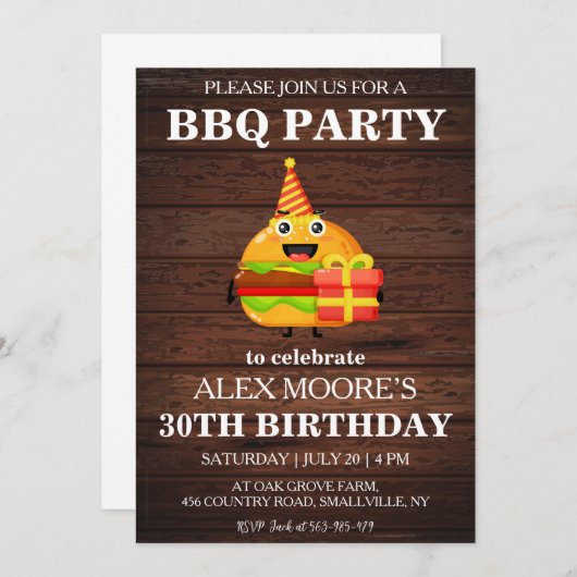 Invitations rustiques au barbecue de 30e anniversa (Devant / Derrière)