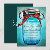 Invitations rustiques bleues de mariage campagnard (Devant / Derrière)