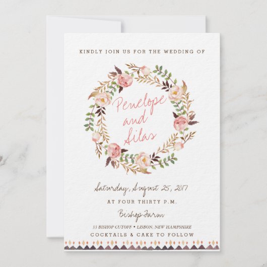 Invitations Rustiques Boho Floral Wedding (Devant)