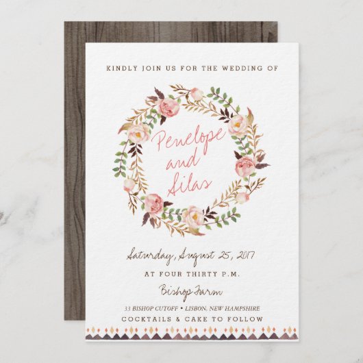 Invitations Rustiques Boho Floral Wedding (Devant / Derrière)