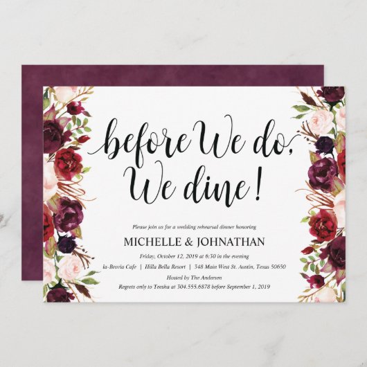 Invitations rustiques de dîner de répétition de (Devant / Derrière)