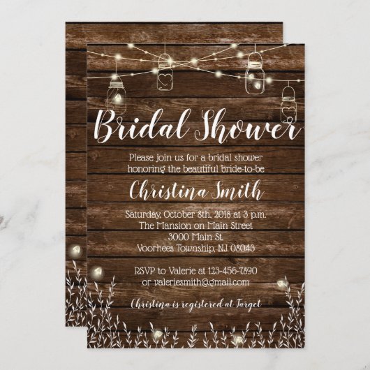 Invitations Rustiques de douche nuptiale - Pays Ma (Devant / Derrière)