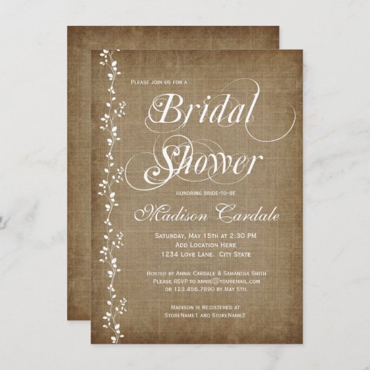 Invitations rustiques de Fête de la mariée de (Devant / Derrière)