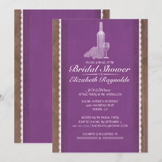 Invitations rustiques de Fête de la mariée de (Devant / Derrière)