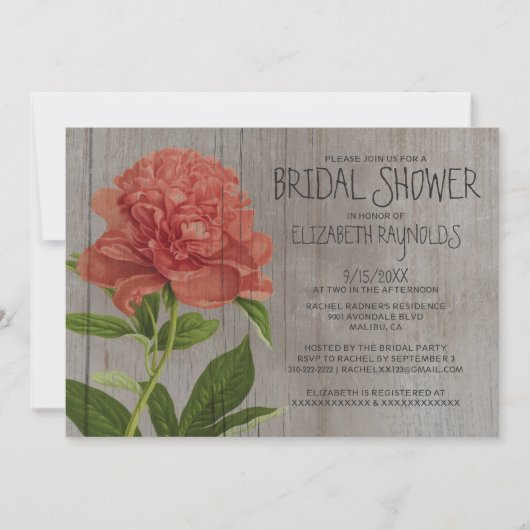 Invitations rustiques de Fête de la mariée de (Devant)