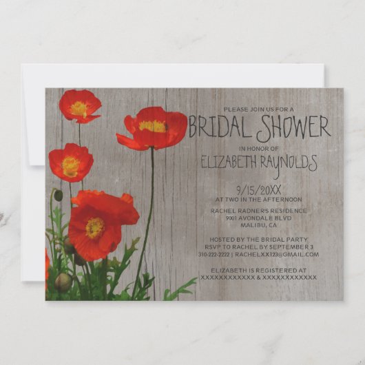 Invitations rustiques de Fête de la mariée de (Devant)