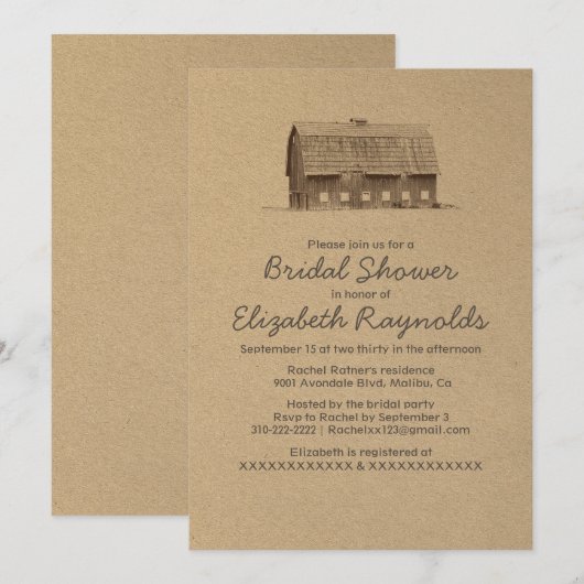 Invitations rustiques de Fête de la mariée de (Devant / Derrière)