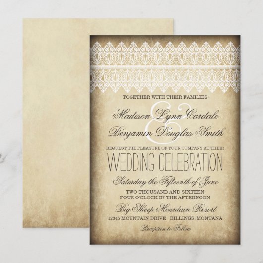 Invitations rustiques de mariage campagnard de (Devant / Derrière)