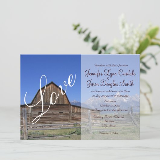 Invitations rustiques de mariage d'amour de grange (Debout devant)