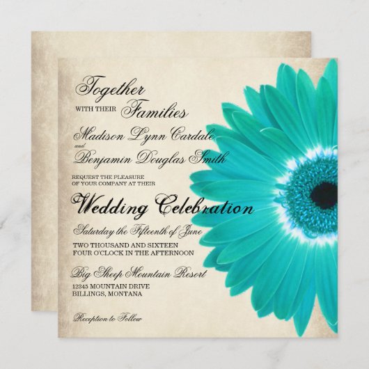 Invitations rustiques de mariage d'Aqua de (Devant / Derrière)