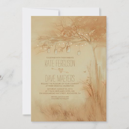 Invitations rustiques de mariage d'arbre de pots (Devant)