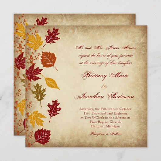 Invitations rustiques de mariage de automne (Devant / Derrière)