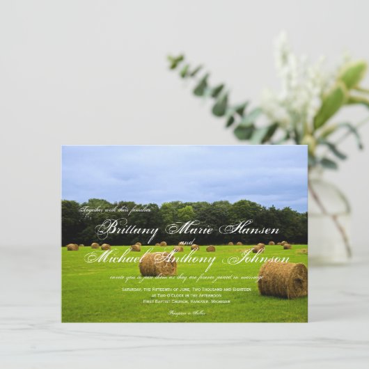 Invitations rustiques de mariage de balles de foin (Debout devant)