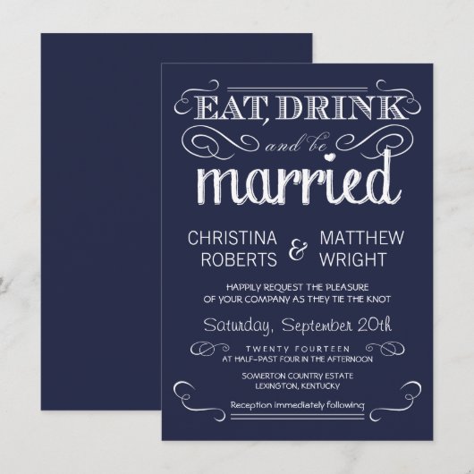 Invitations rustiques de mariage de bleu marine de (Devant / Derrière)