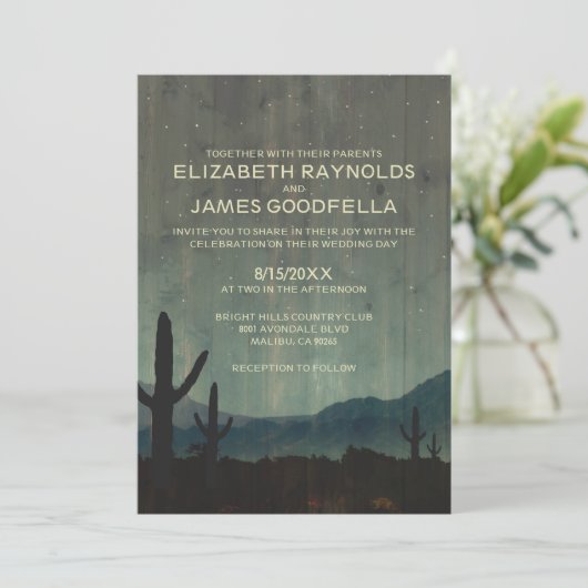 Invitations rustiques de mariage de cactus (Debout devant)