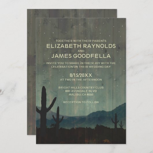 Invitations rustiques de mariage de cactus (Devant / Derrière)