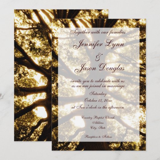 Invitations rustiques de mariage de chêne de pays (Devant / Derrière)
