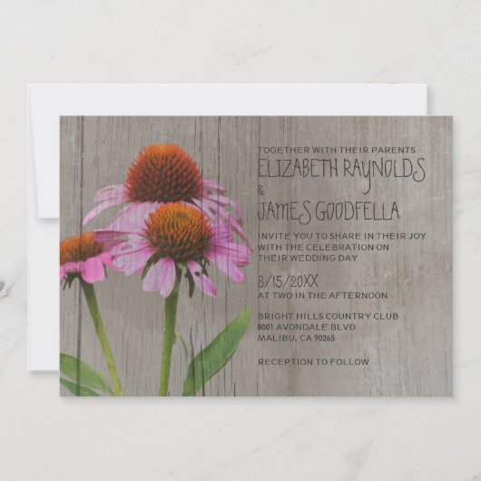 Invitations rustiques de mariage de Coneflower (Devant)